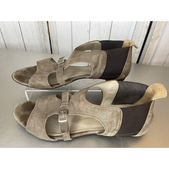 Womens AGL Brown Metallic Leather Ankle Strap Flare Casual Sandals Size 39.5 - Picture 1 of 5